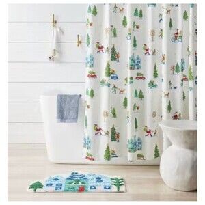 Wondershop Christmas Winter Village Scene Shower Curtain CUTE!! New!!